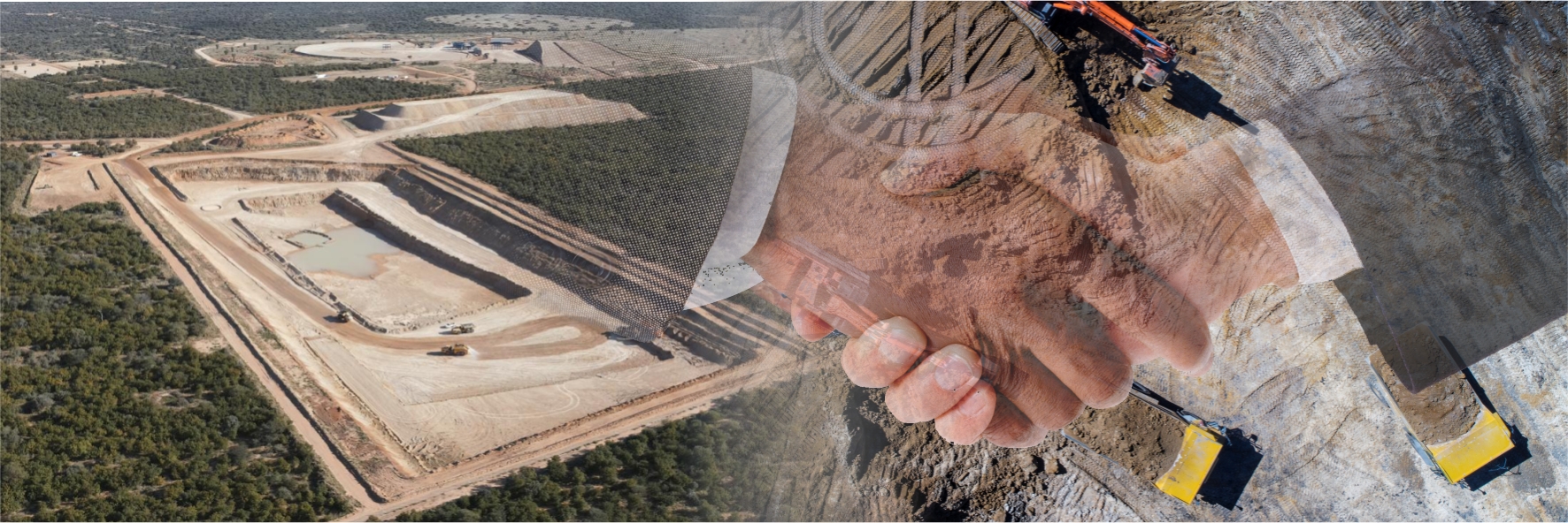 Bauarbeiter und Handschlag auf Baustelle